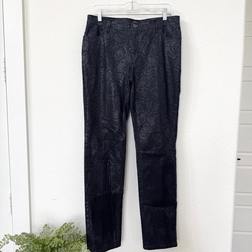 LAFAYETTE 148 Pants Black Snake Foil Coated Straight Leg Size 12 Statement‎ Glam